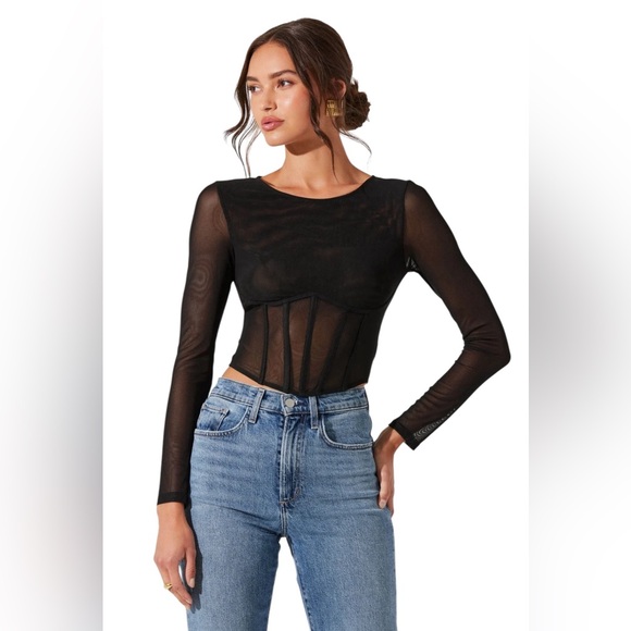 Astr Tops - ASTR THE LABEL black sheer long sleeve crop top w/ boning Exposed Zip Size XS